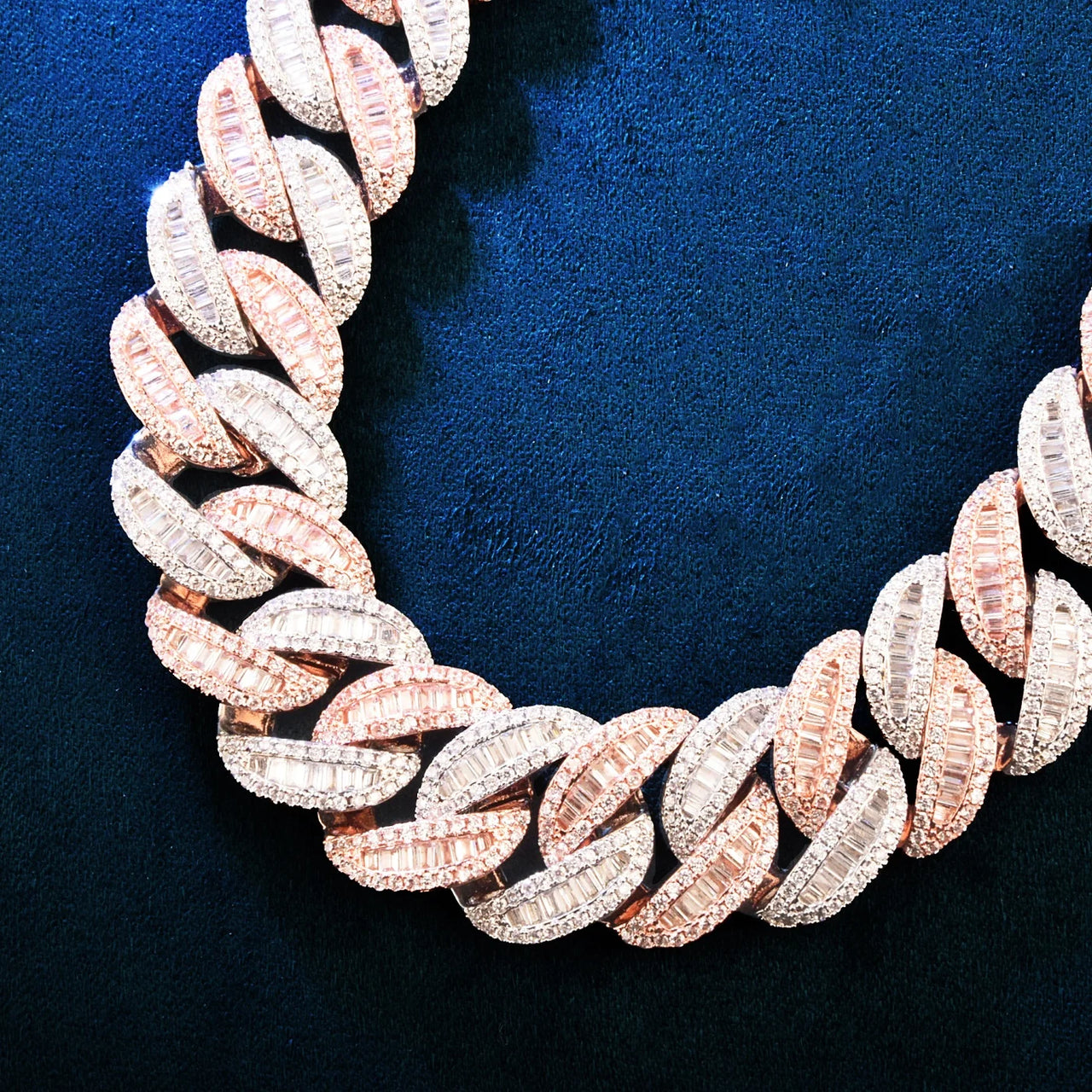 19mm All Over Two Tone Baguette Curve Cuban Link Chain - Different Drips