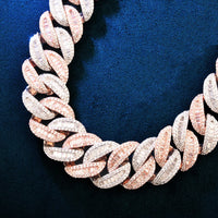 Thumbnail for 19mm All Over Two Tone Baguette Curve Cuban Link Chain - Different Drips