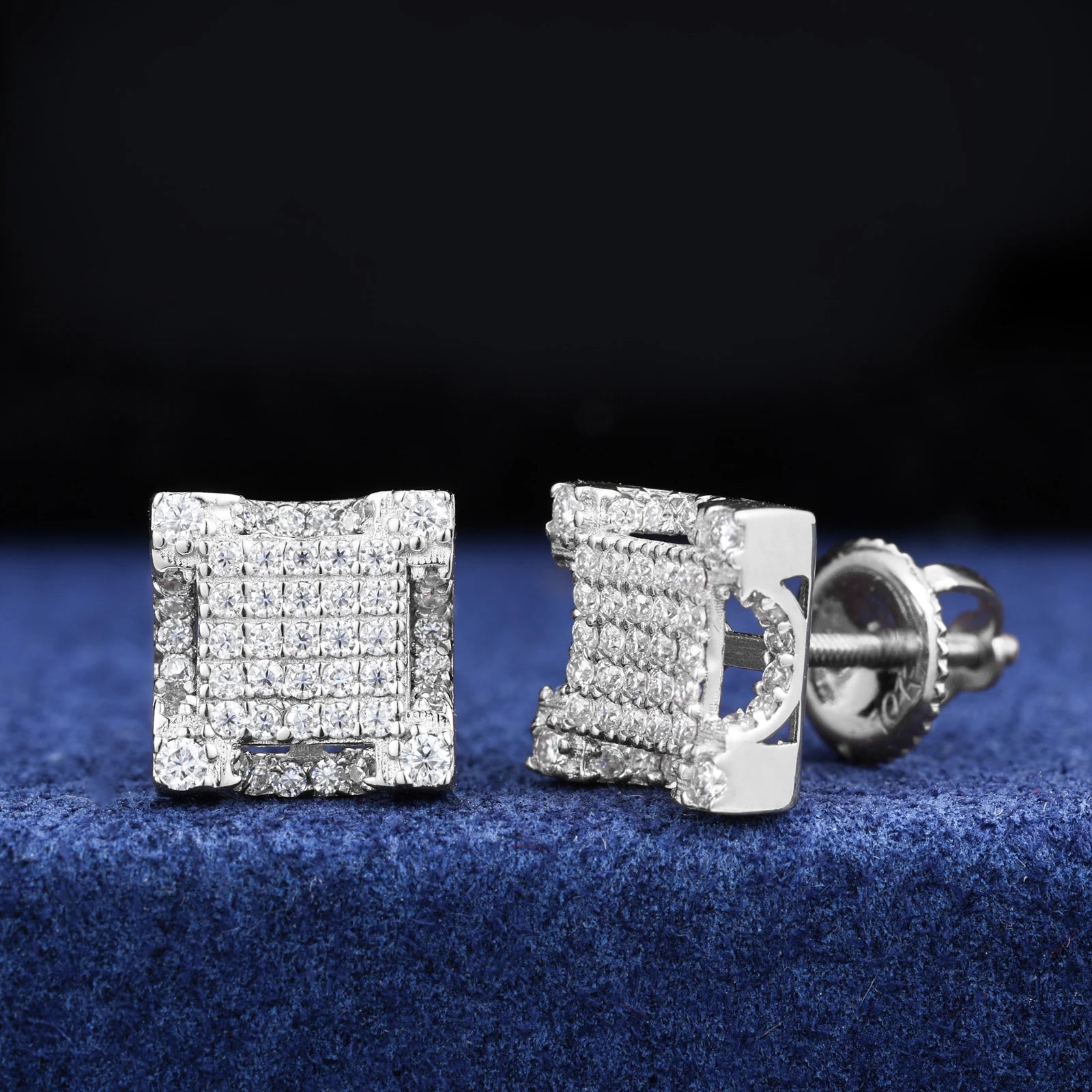 10k White Gold Moissanite Pave Square Cut Earrings - Different Drips