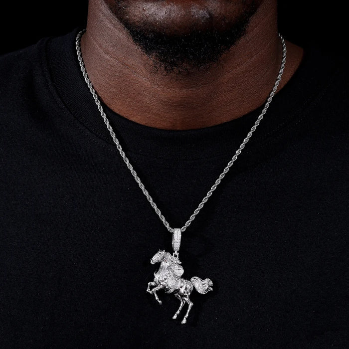 925 Sterling Silver Iced Out Moissanite War Horse Pendant - Different Drips