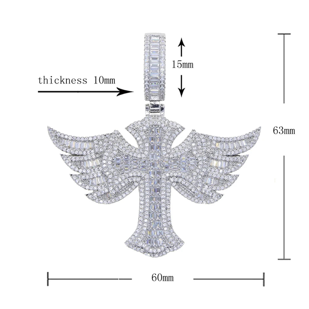 Baguette Winged Royal Cross Pendant - Different Drips