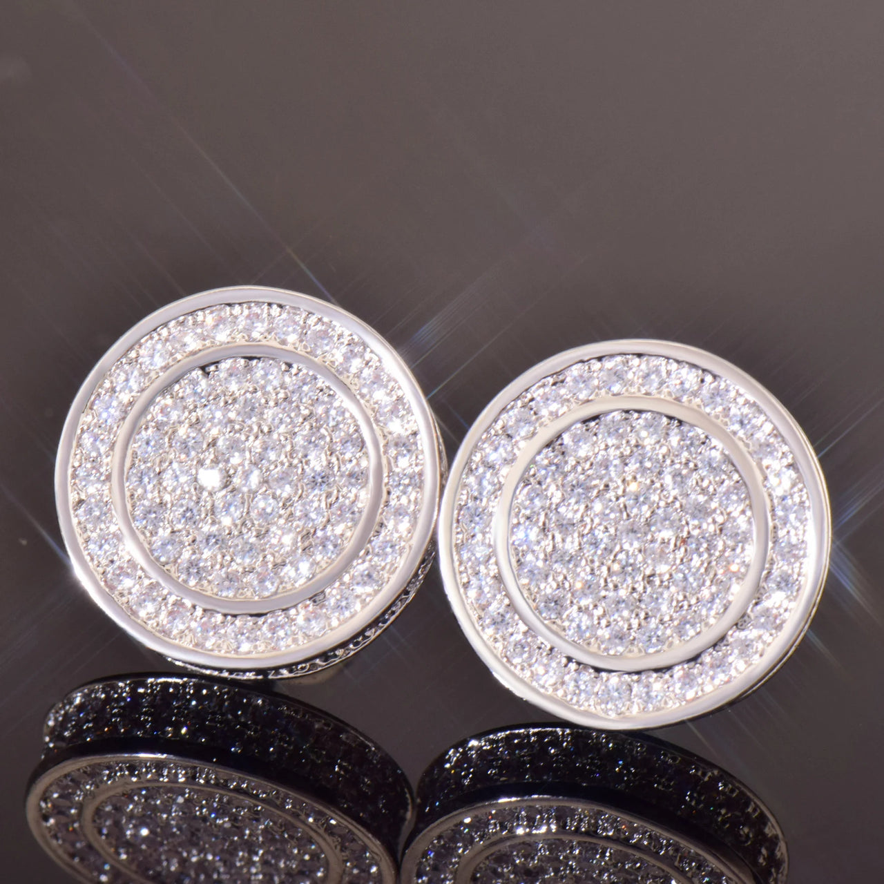 12mm Round Cut Pave Stud Earrings - Different Drips