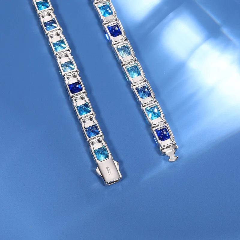 7mm S925 Blue Baguette Moissanite Diamond Tennis Chain - Different Drips