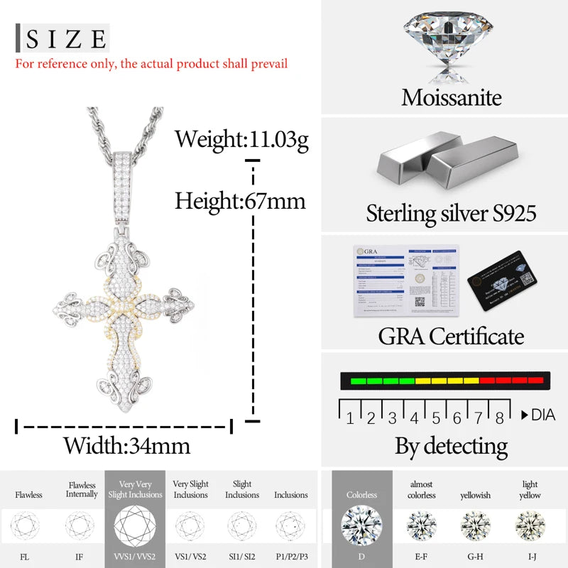 S925 Moissanite Diamond Clover Cross Pendant - Different Drips