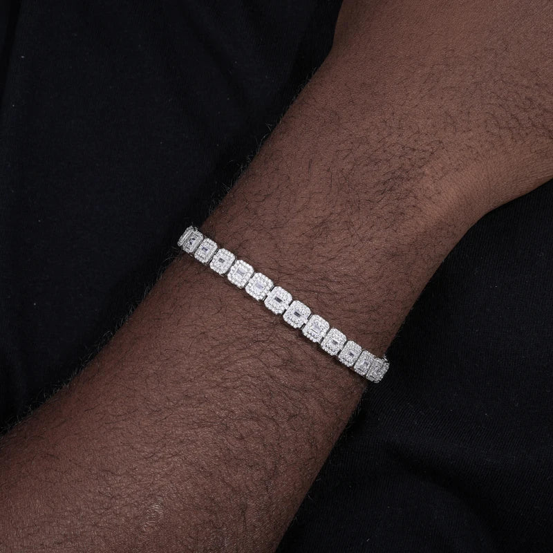 Moissanite Emerald-Cut Halo Tennis Bracelet - Different Drips