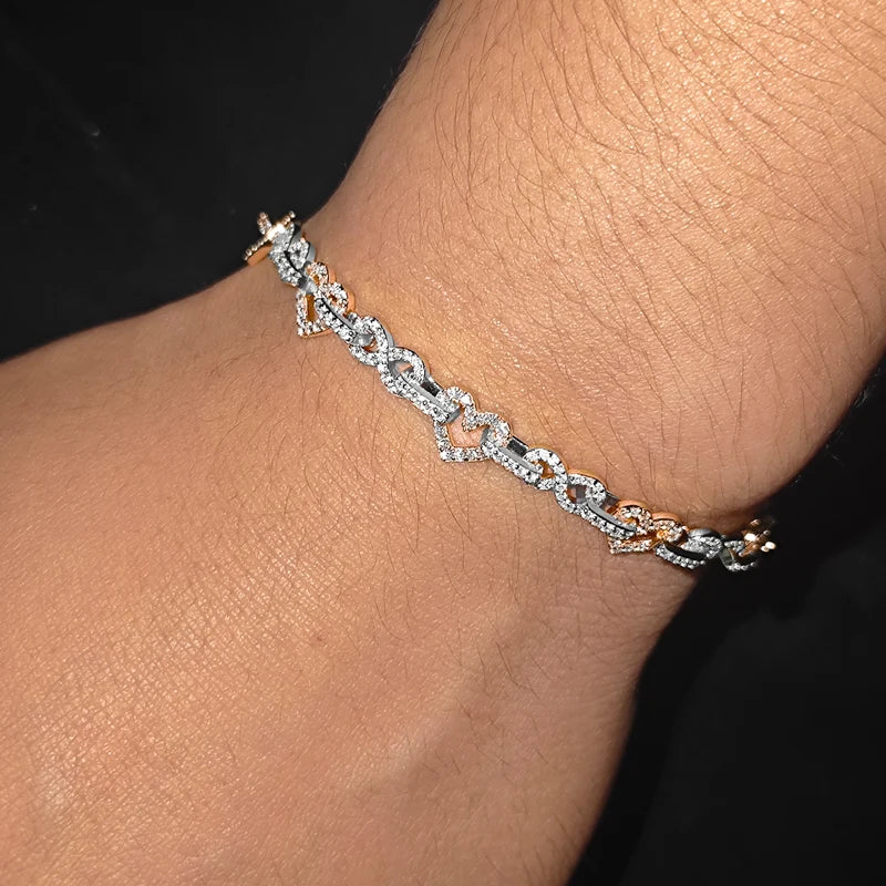 8mm S925 Moissanite Diamond Heart / Infinity Link Bracelet - Different Drips