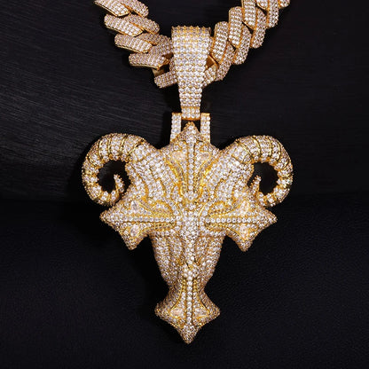 Iced Ram Horn Cross Pendant - Different Drips