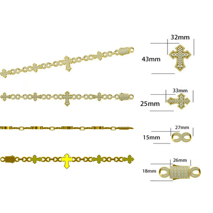 15mm Baguette Cross Stationed Infinity Link Chain - Different Drips
