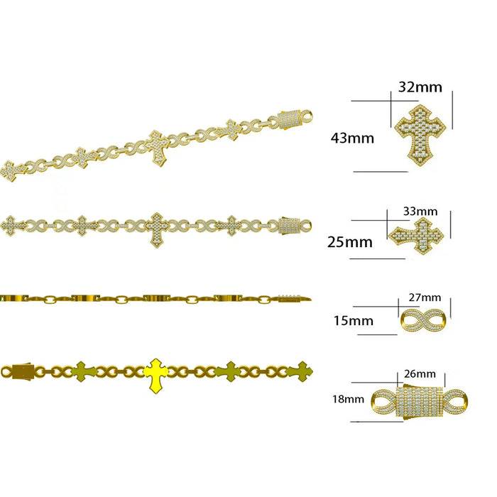 15mm Baguette Cross Stationed Infinity Link Chain - Different Drips