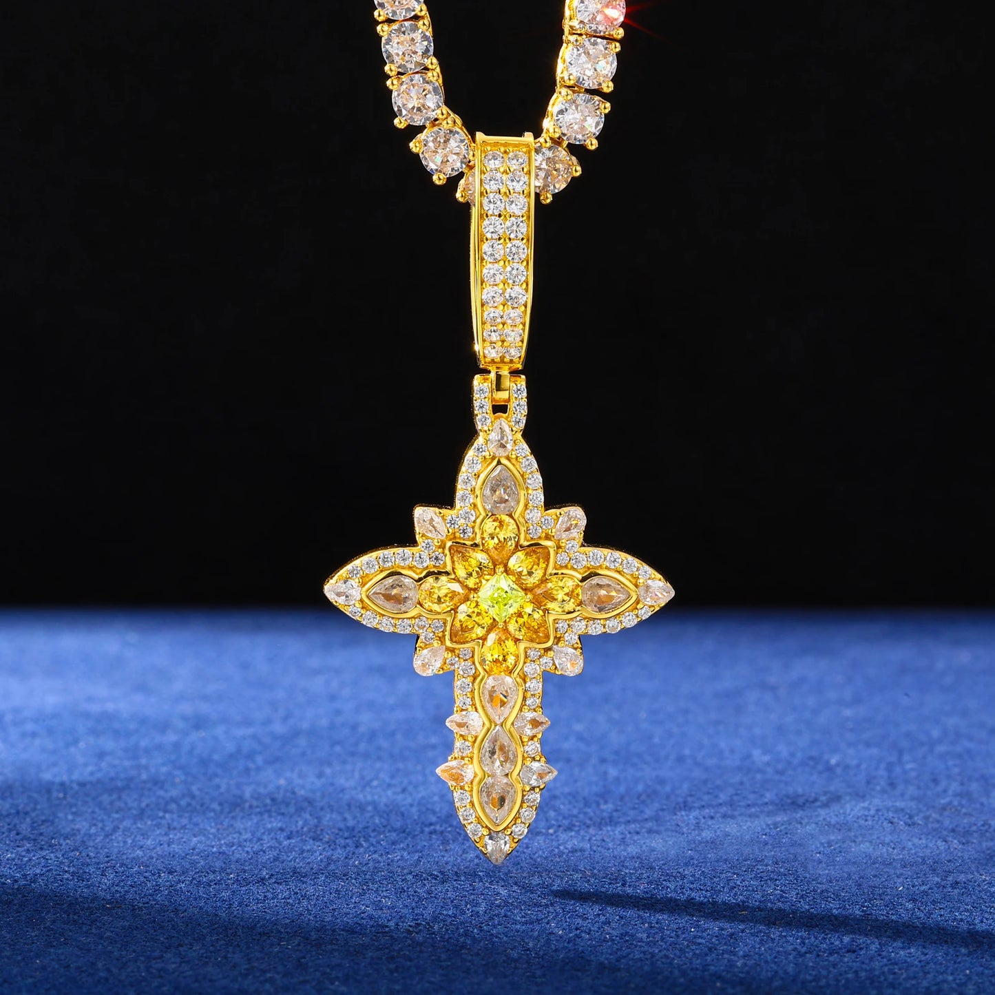 S925 Moissanite Royal Floral Cross Pendant - Different Drips