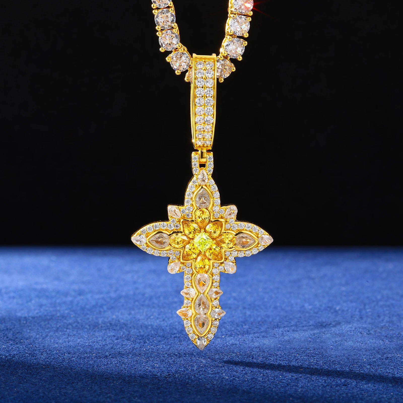 S925 Moissanite Royal Floral Cross Pendant - Different Drips
