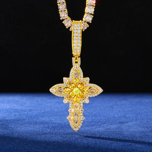 S925 Moissanite Royal Floral Cross Pendant - Different Drips