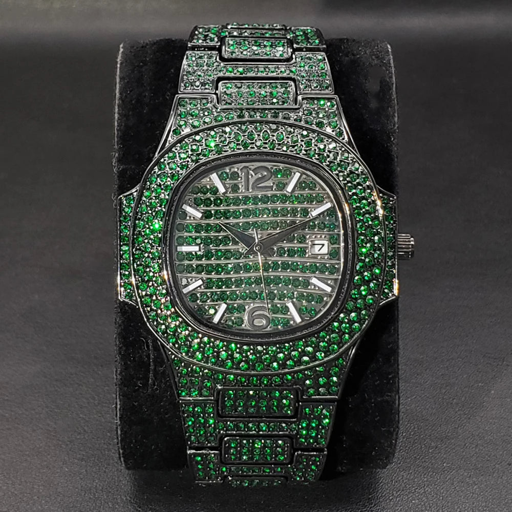 Bust Down Pink Cushion Case Watch with Date Window - Different Drips