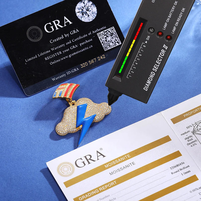 S925 Glow In The Dark Moissanite Lightning Bolt Cloud Pendant - Different Drips