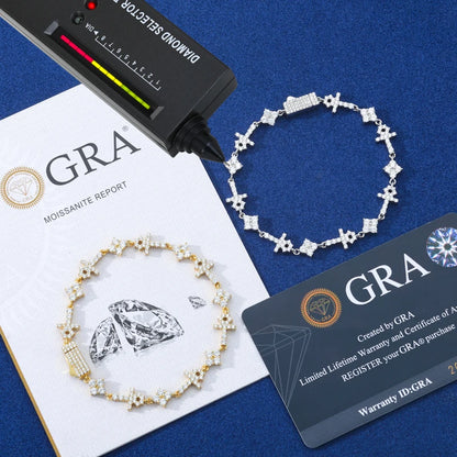 S925 Moissanite Mini Cross & Star Bracelet - Different Drips