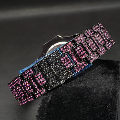 Bust Down Pink Cushion Case Watch with Date Window - Different Drips