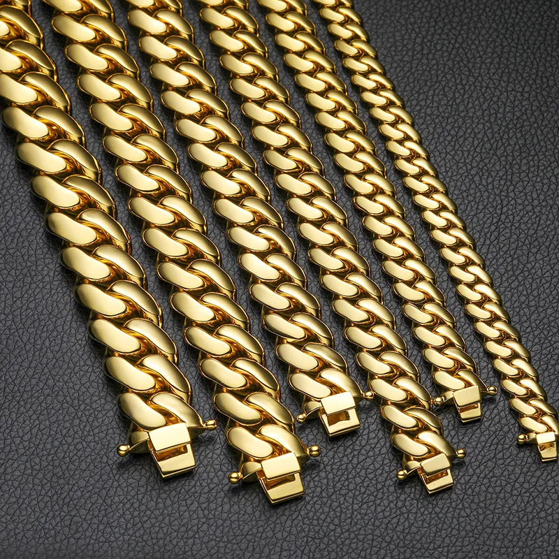 10-22mm Solid 18k Gold Plated Miami Cuban Link Chain - Different Drips