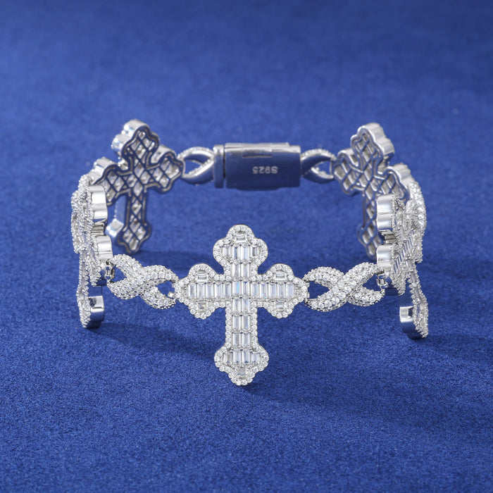Iced Out Baguette Moissanite Cross Bracelet - Different Drips