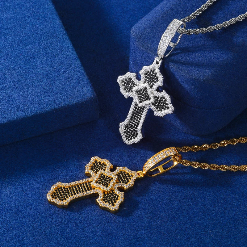 Black Pave Budded Cross Moissanite Pendant - Different Drips