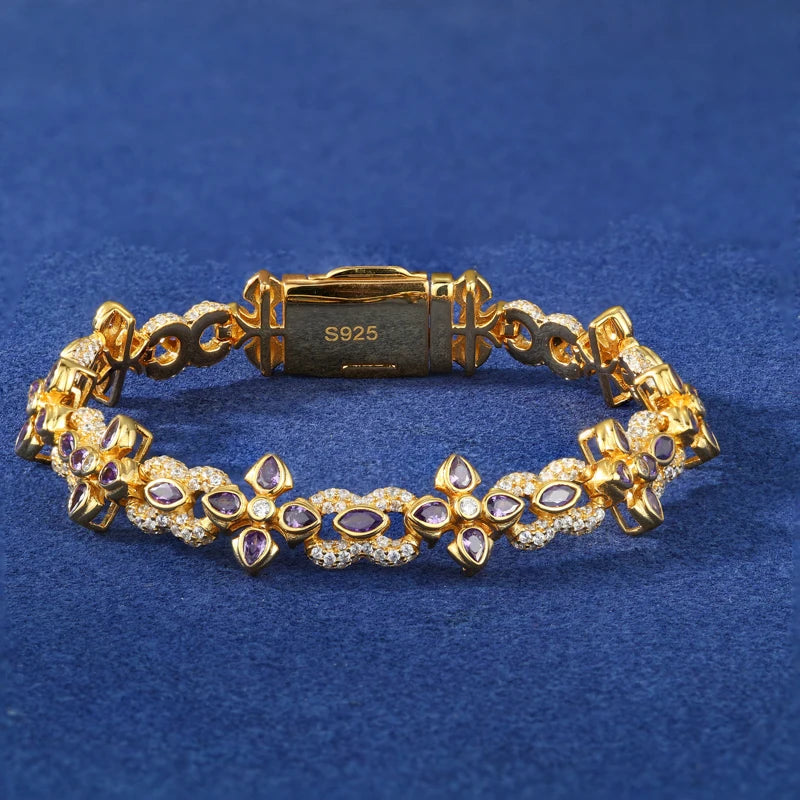 S925 Moissanite Purple Floral Tennis Bracelet - Different Drips