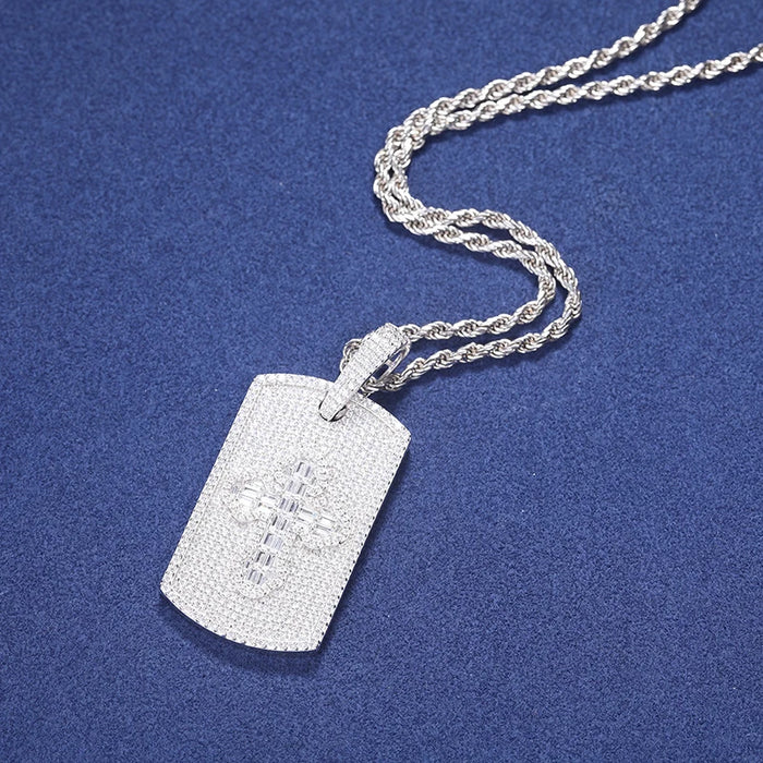 S925 Moissanite Baguette Diamond Cross Dog Tag Pendant - Different Drips