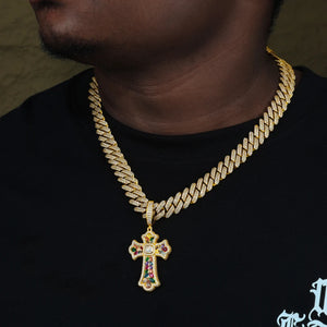 Moissanite Rainbow Budded Cross Pendant - Different Drips