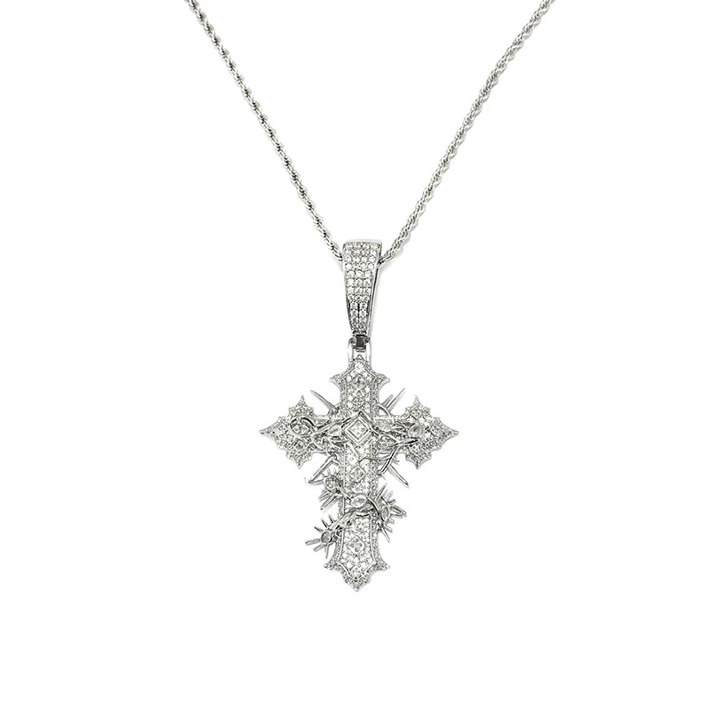 Iced Thorn Wrapped Cross Pendant