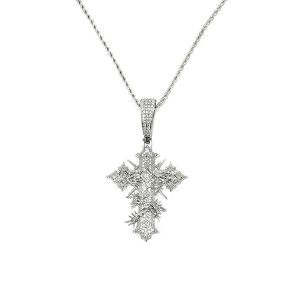 Iced Thorn Wrapped Cross Pendant