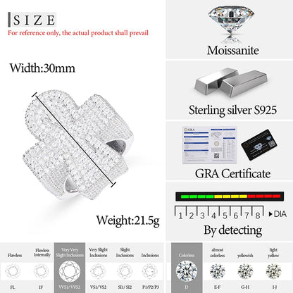 S925 Moissanite Pave Cluster Ankh Cross Ring - Different Drips