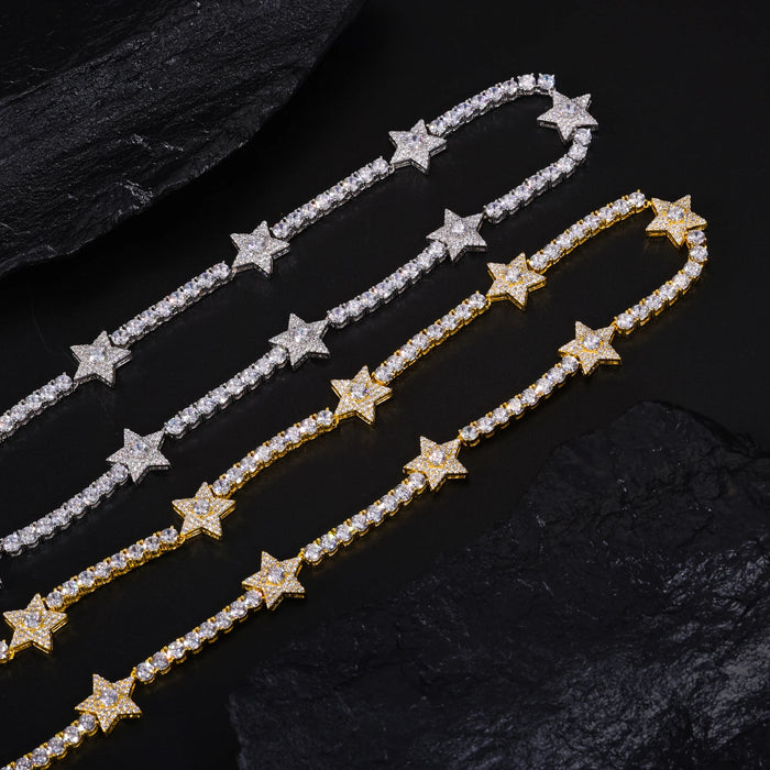 S925 Moissanite Diamond Star Stationed Tennis Chain - Different Drips