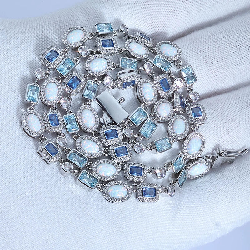 Ice Blue Opal Cluster Tennis Chain - Different Drips