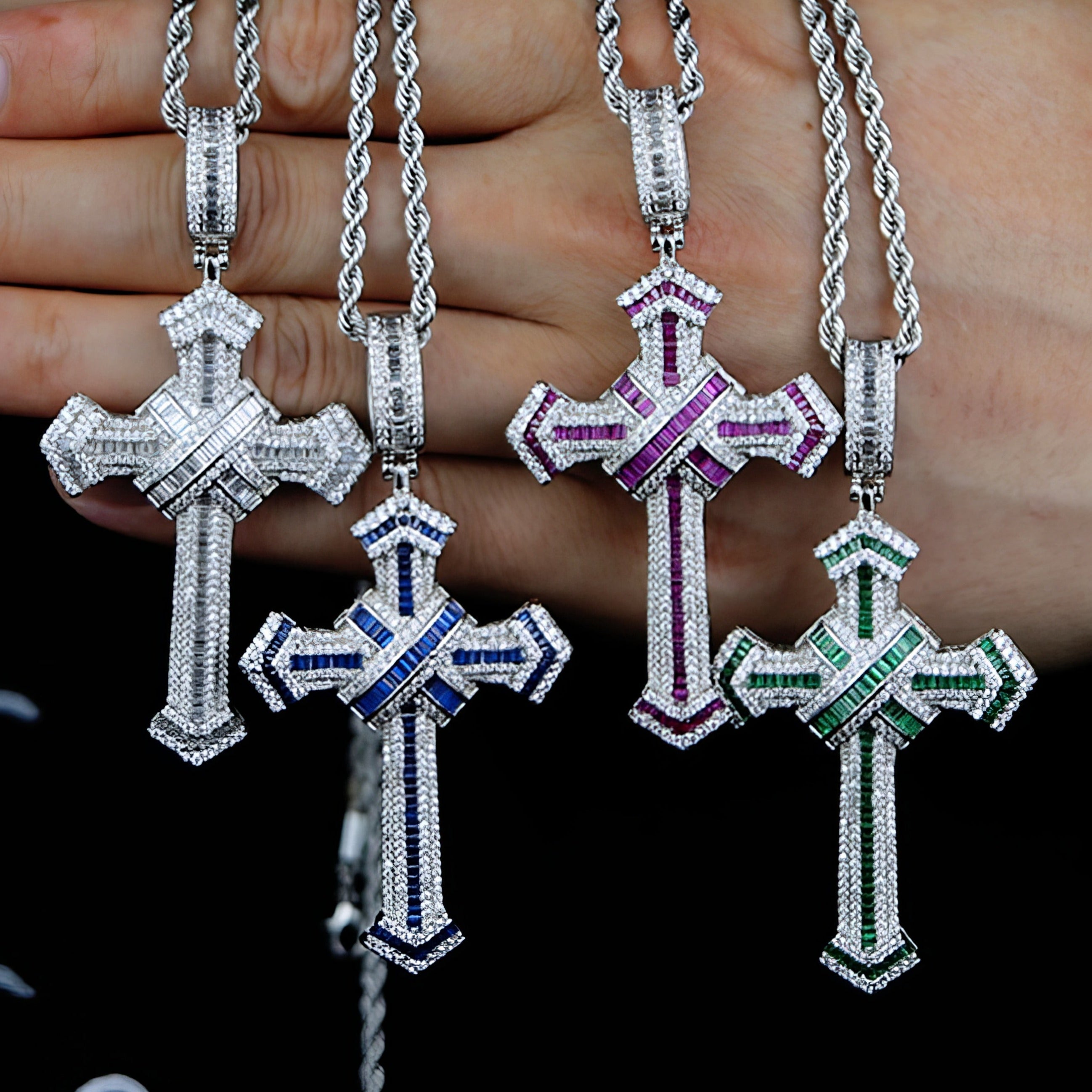 Baguette Colored Cross Pendant - Different Drips