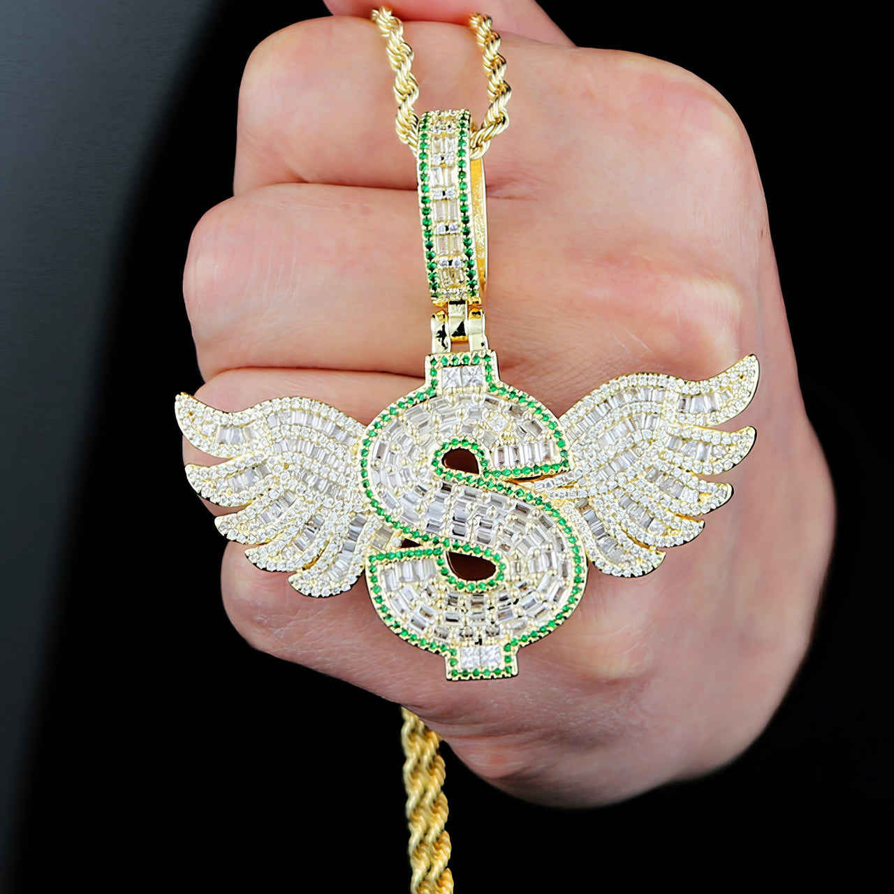 Iced Winged Dollar Sign Pendant - Different Drips