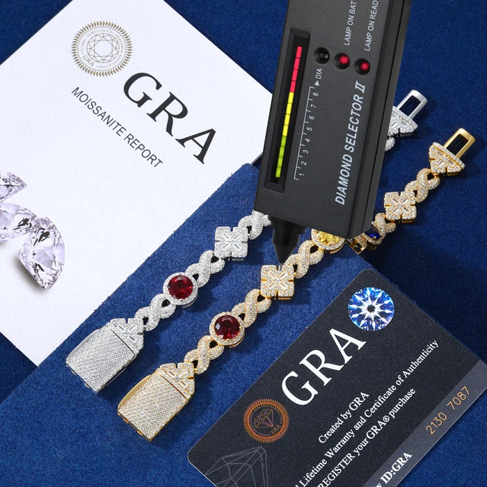 Infinity-Link Bracelet with Canary & Sapphire-Blue Rounds, Cross Center - Different Drips