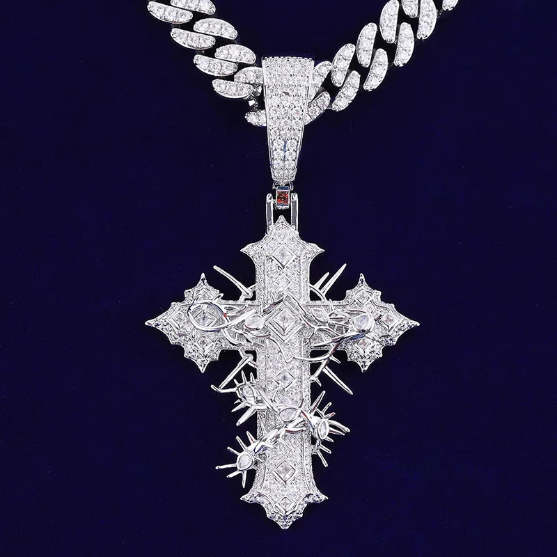 Iced Thorn Wrapped Cross Pendant
