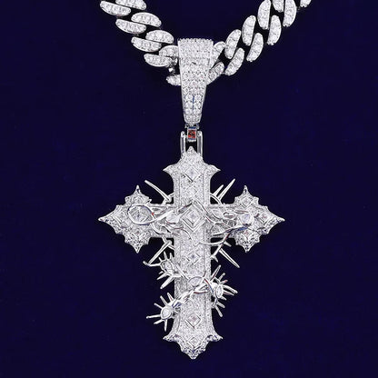 Iced Thorn Wrapped Cross Pendant