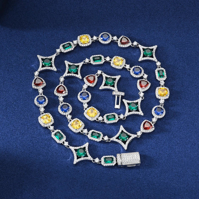 S925 Moissanite Multicolor Gemstone Star Link Chain - Different Drips