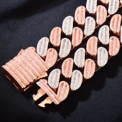 21mm Rose & White Gold Baguette Cuban Chain - Different Drips