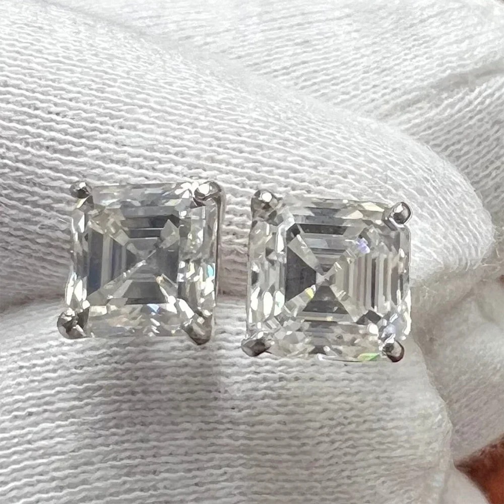 Women's S925 Asscher Cut Moissanite Diamond Stud Earrings - Different Drips