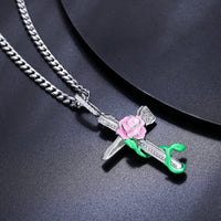 Thumbnail for S925 Moissanite Glow In The Dark Pink Rose Cross Pendant - Different Drips