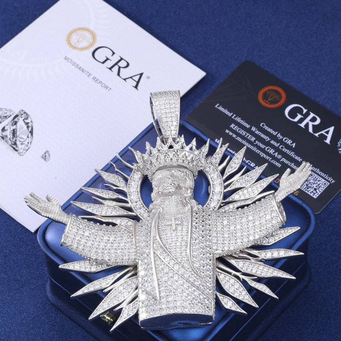 S925 Moissanite Diamond Crowned Jesus Radiance Pendant - Different Drips