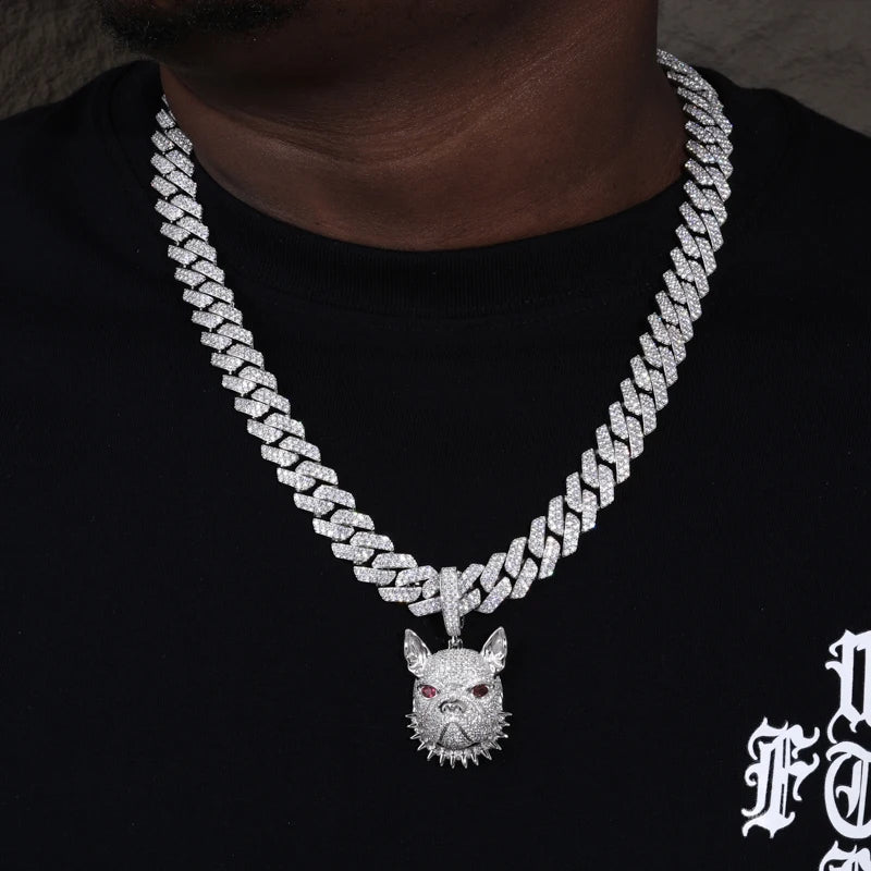 Iced Moissanite Bulldog Head Pendant - Different Drips
