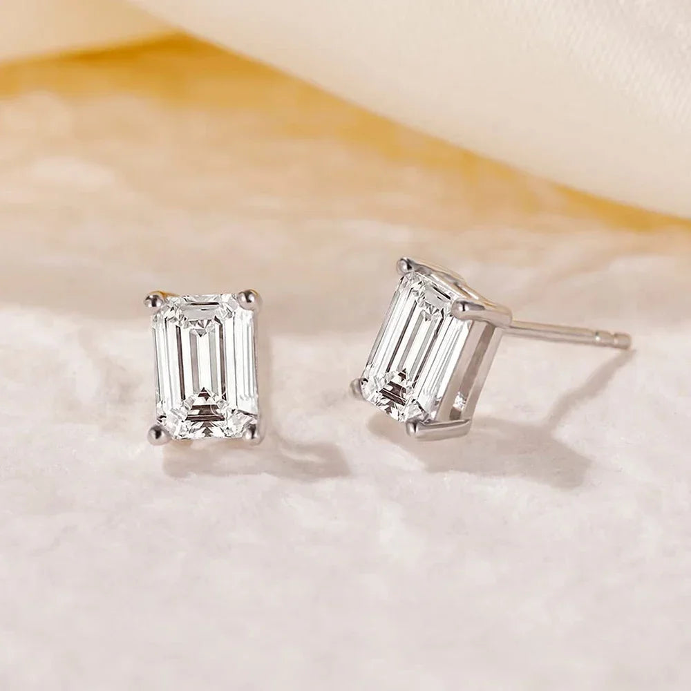 Women's S925 Radiant / Emerald Cut Moissanite Stud Earrings - Different Drips