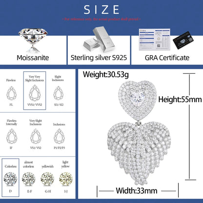 S925 Moissanite Angel Wing Heart Pendant - Different Drips