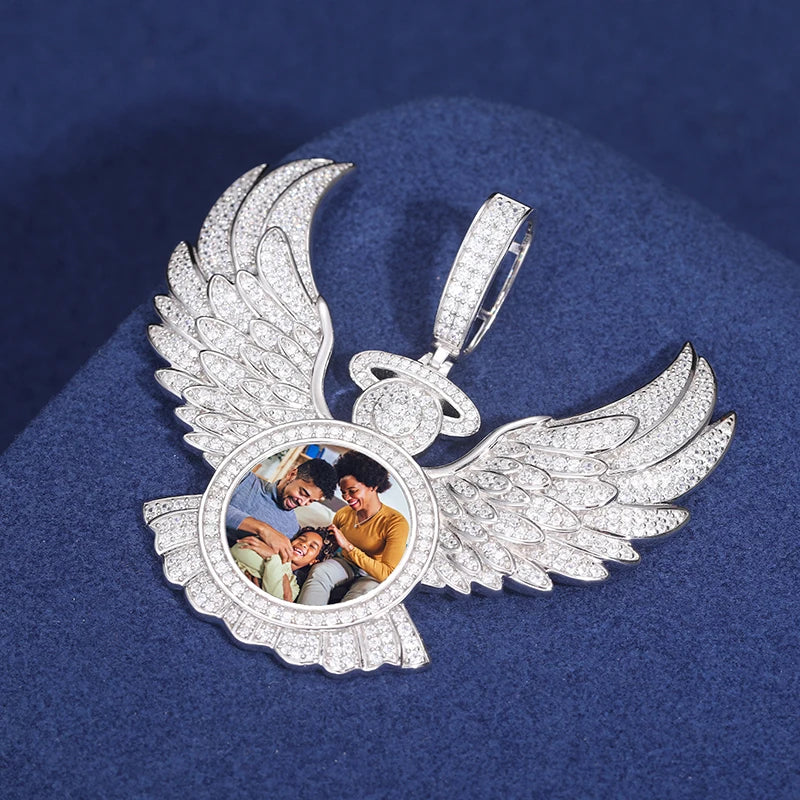 S925 Moissanite Diamond Angel Wings Custom Photo Pendant - Different Drips