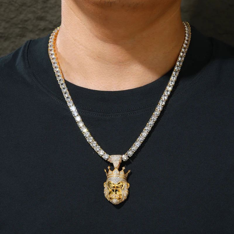 Moissanite Crowned Gorilla Head Pendant - Different Drips