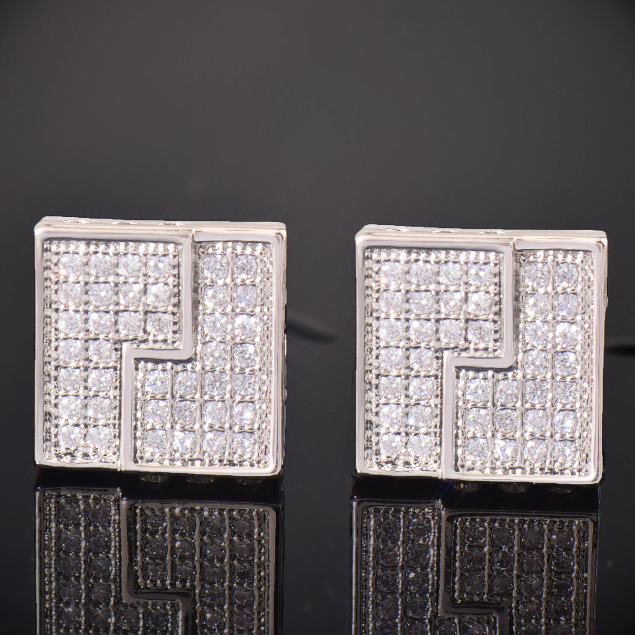 10mm Monogram Square Cut Earrings - Different Drips