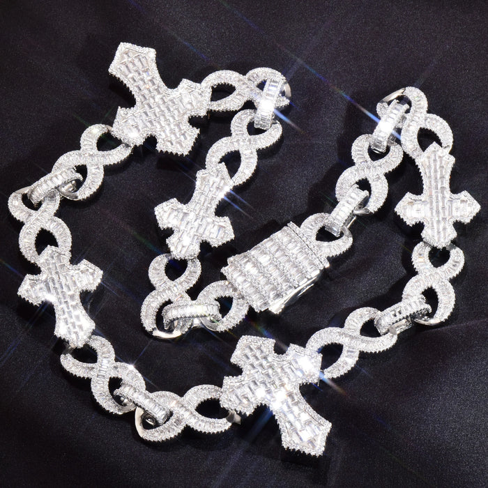 15mm Baguette Cross Stationed Infinity Link Chain - Different Drips