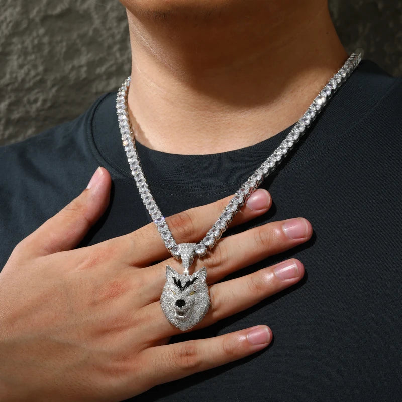 Moissanite Iced Wolf Head Pendant - Different Drips