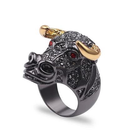 Black Pavé Bull Head Ring - Different Drips